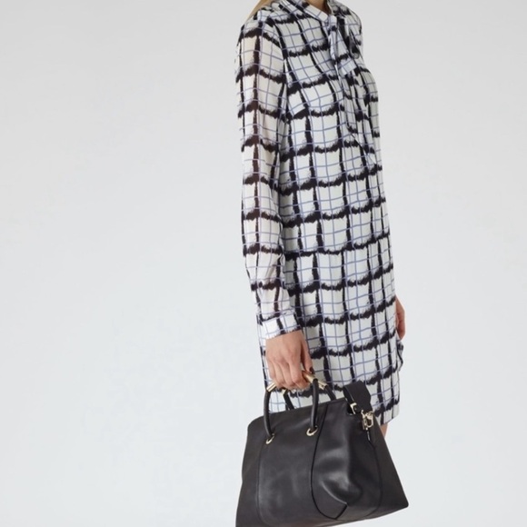 Reiss Miami Tie Neck Long Sleeve Dress size 6 US check windowpane print lined - Picture 4 of 5